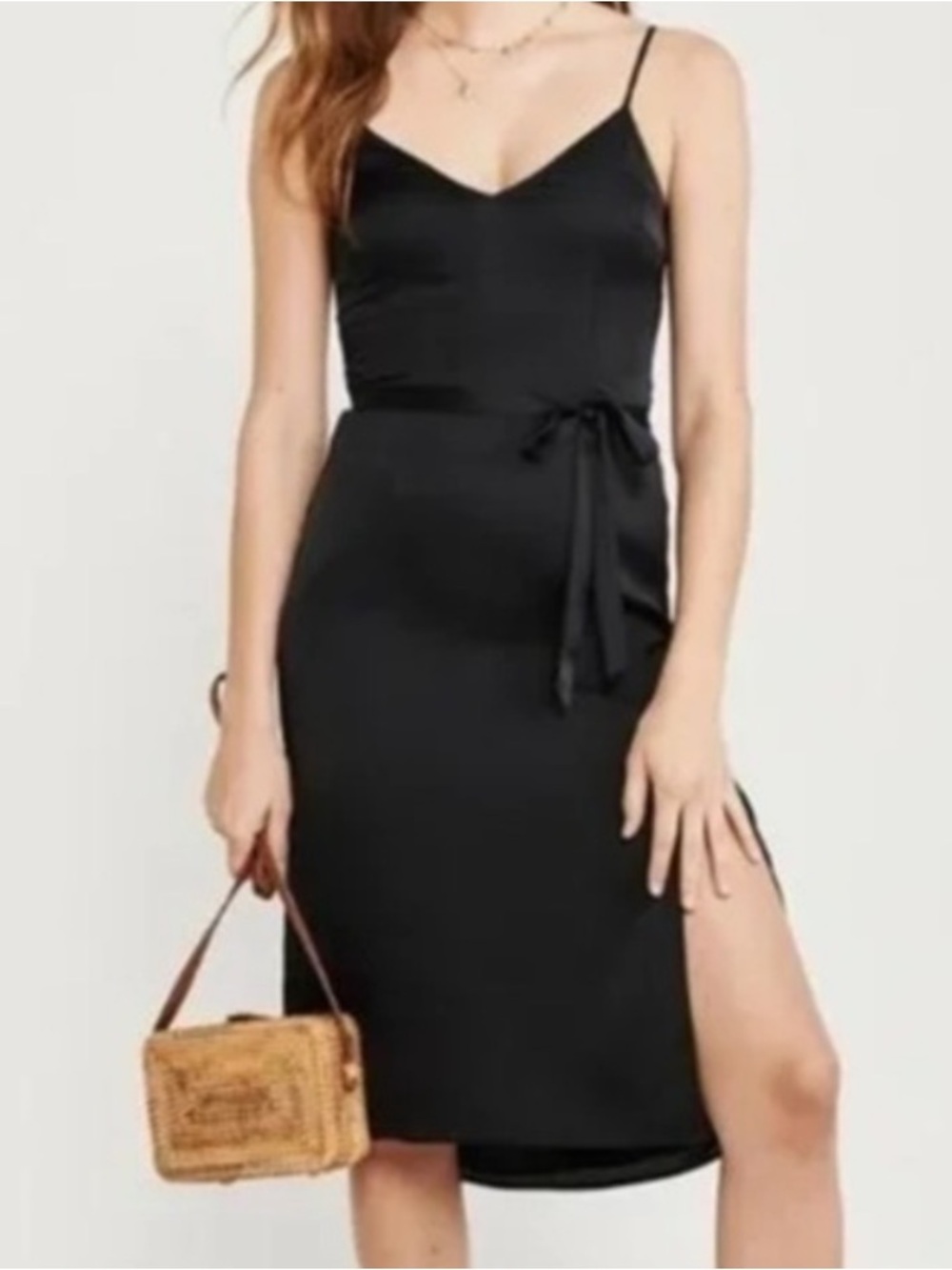 NWT Abercrombie & Fitch Black Satin Midi Dress